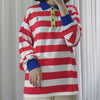 Kawaii mori bottom shirt splicing contrast colors red white stripes polo collar classic college bf style versatile sweatshirt