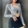 Halter neck 2 pc set long-sleeved blouse for spicy girls slim fit crop short baggy buckle sports top