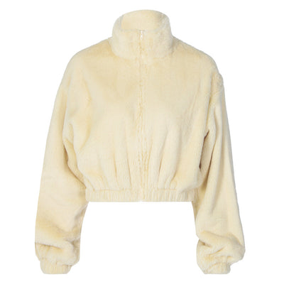 Women 2020 new loose fit long-sleeved sweater zipper baggy fleece crop jacket hipster cardigan coat jacke