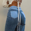 Neue Street Fashion Hosen Hip Hop Block Farbkontrast Spleißen lässige Jeans gerade Hosen