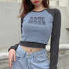 Slim Fit Crop Top Street Hipster 2in1 gefälschte zweiteilige Druckbuchstaben kurzes T-Shirt Langarm-T-Shirt für Frauen