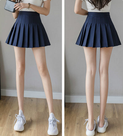 All Season Anti-wrinkle Pleated Short Skirt female summer Kpop version High Waist A-line College Style Plus Size