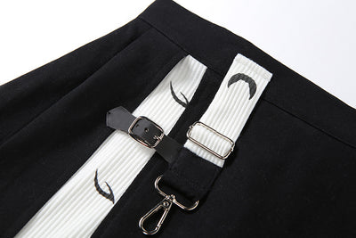 Round neck long sleeve stitching crop top 2in1 pants skirt reflective strip stitching dew umblical basic T-shirt shorts set