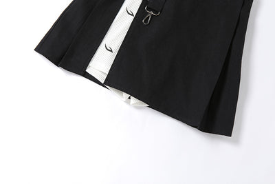 Round neck long sleeve stitching crop top 2in1 pants skirt reflective strip stitching dew umblical basic T-shirt shorts set