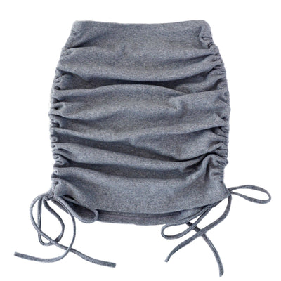 knitted mini A-line skirt sexy stretchable pleated adjustable drawstring hip skirt