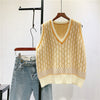 Art RETRO jacquard knitted waistcoat girl 2020 new Korean V-neck woolen vest