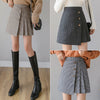 new stylish thousands bird plaid woolen A line pleated skirt irregular hem girl high waist pleated for girls in winter