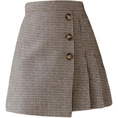 new stylish thousands bird plaid woolen A line pleated skirt irregular hem girl high waist pleated for girls in winter