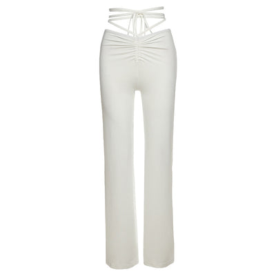 Trendy chic bandage high waist strappy slim fit spaghetti casual pants trousers for women