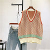 Art RETRO jacquard knitted waistcoat girl 2020 new Korean V-neck woolen vest