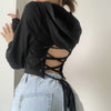 hollowcut back european hoodie drawstring crop top women pullover lace up jacket