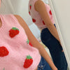 Sexy Wool Cami Crop Top Wool Vest Pink Strawberry Knitting Outfit Knitwear Sweater for Girls
