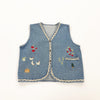 Japanese retro vintage mori embroidery applique lace trim vest sleeveless cardigan girls top