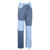 New street fashion trousers hip hop block color contrast splicing casual denim jeans straight pants