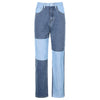 New street fashion trousers hip hop block color contrast splicing casual denim jeans straight pants