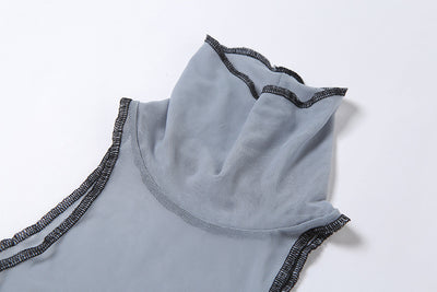 Turtleneck dew umbilical gauze dual layers split separate sleeves versatile bottoming T-shirt