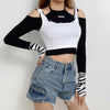 2021 contrast color hanging cami 2in1 fake two pieces crop top zebra print T-shirt European fashion