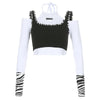 2021 Kontrastfarbe hängende Cami 2in1 gefälschte zweiteilige Ernte Top Zebradruck T-Shirt europäische Mode