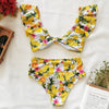 Split swimsuit women bikini ruffle sleeve bow knot floral print European style swimwear