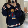 Teddy Bear Striped Pullover Woolen Sweater Vest Kawaii Knitwear Student Style for autumn and winter