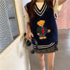 Teddybär gestreifter Pullover Wollpullover Weste Kawaii Strickwaren Student Style für Herbst und Winter