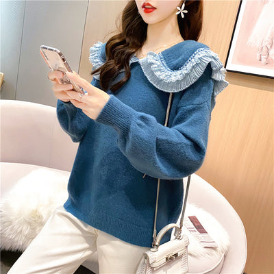 Loose Japanese retro sweater lace Chelsea collar women outfit top 2021 loose fit Pullover