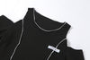 Round neck stitching pleated off shoulder split sleeves short T-shirt women vest