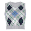 2022 British Style jacquard V-Neck Sweater Argyle Vest Knitwear Crop Top for Women