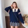 Woolen JK School Uniform hooded hoodie bowtie Stripe Knitted Sweater Tassel Loose Fit Pullover