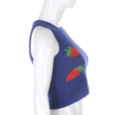 Sexy Wool Cami Crop Top Wool Vest Pink Strawberry Knitting Outfit Knitwear Sweater for Girls