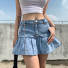 Women Retro washed denim pants high waisted slim A-line pleated mini skirt fish tail