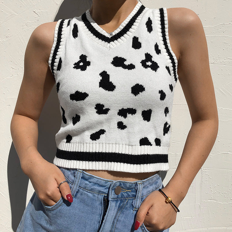 Sexy Wool Cami Crop Top Vest Milk Cow Knitting Outfit Knitwear Sweater 6672