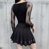 Dark gothic streetwear splicing square neck long lace mesh sleeve top lace up placket women vest