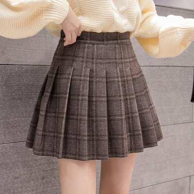 2021 für Frauen Schlank aussehender A-Linien-Faltenrock mit hoher Taille und Wollplaid-Skaterkleid mit hoher Taille