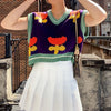 2021 spring turlip V neck jacquard knitted sweater top for women knitwear vest