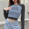Slim Fit Crop Top Street Hipster 2in1 gefälschte zweiteilige Druckbuchstaben kurzes T-Shirt Langarm-T-Shirt für Frauen