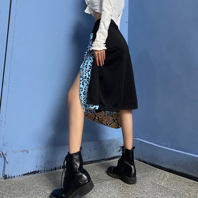 2021 new fashion leopard print sexy split slim long skirt splicing design dress