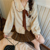Brown Kawaii College Lolita Puppenhemd + Tweed Plaid Rock + Strickjacke Pullover dreiteilig Set