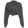 Bow knot agaric balero cardigan knitting fabric safety pins placket crop top loose women blouse femme shirt