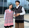 College style couple Acrylic yarn knitwear plaid vest loose fit oversize pullover Streetwear