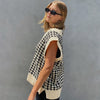 Europe and the United States thousands bird pattern knitwear loose sleeveless plaid vest cardigan woolen top