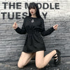 Dunkler Punk Gothic Plissee Hoodie Pullover bestickt Halbmond Minikleid große Hoodie Tunika