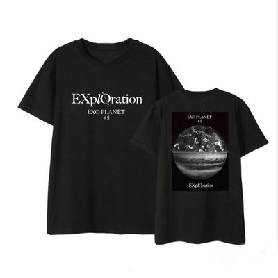 kPop EXplOration Tee tour concert stage dancing short-sleeved T-shirt for boys and girls cotton