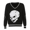 2021 European Gothic College Sweatshirt V-neck skull print loose fit Sweater Cardigan top