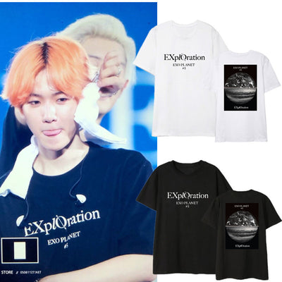 kPop EXplOration Tee tour concert stage dancing short-sleeved T-shirt for boys and girls cotton