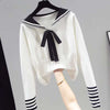 2022 Korean Fashion College Girl Sailor Style knitwear loose fit outfit sweater with bows pullover