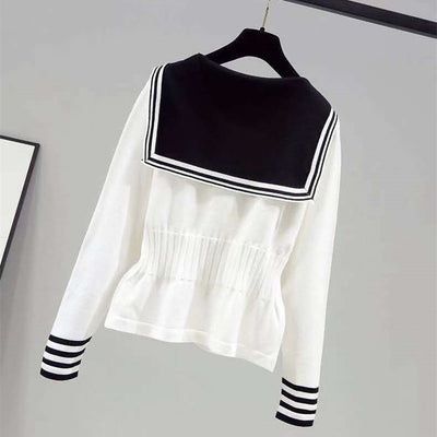 2022 Korean Fashion College Girl Sailor Style knitwear loose fit outfit sweater with bows pullover