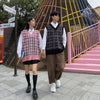 College-Stil Paar Acrylgarn Strickwaren Plaid Weste locker sitzen übergroßen Pullover Streetwear