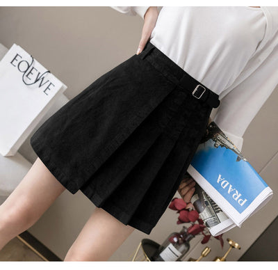 Corduroy pleated skirt A-line half skirt high waist slim fit irregular hem