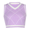 slim fit new college style wool vest knitwear color block knitwear crop top sleeveless cardigan